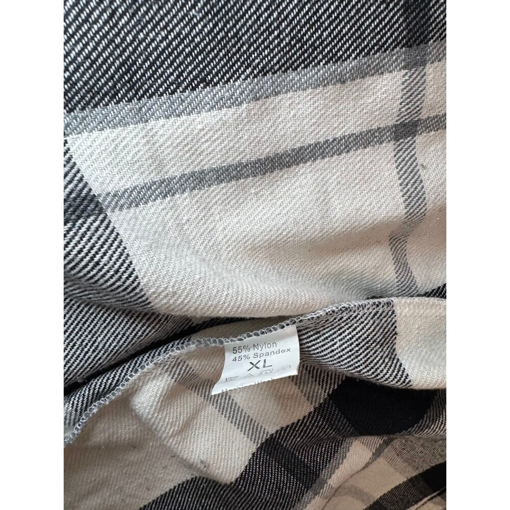 Black White Plaid Flannel Shacket Jacket Button Down Oversized XL Unisex - Picture 5 of 7